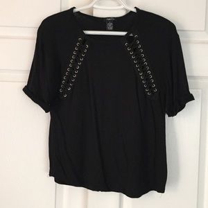 Black T-Shirt with Lace Up Design